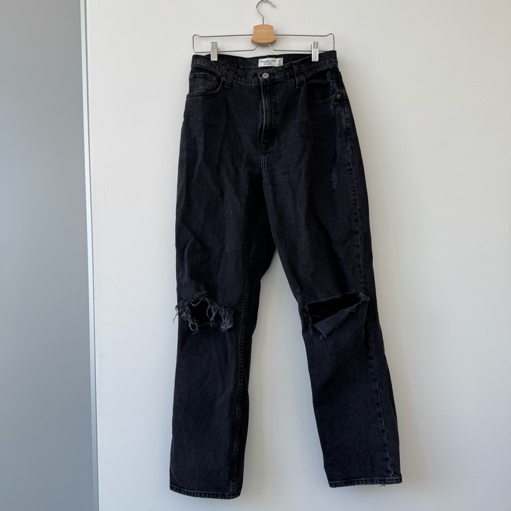 Abercrombie & Fitch Curve Love Black Straight Leg Jeans